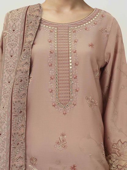 3 Piece Satin Suit-Embroidered (Unstitched)