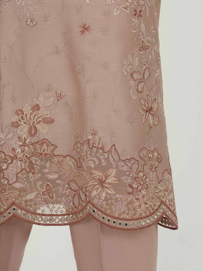 3 Piece Satin Suit-Embroidered (Unstitched)