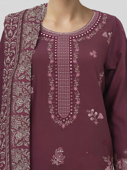 3 Piece Satin Suit-Embroidered (Unstitched)