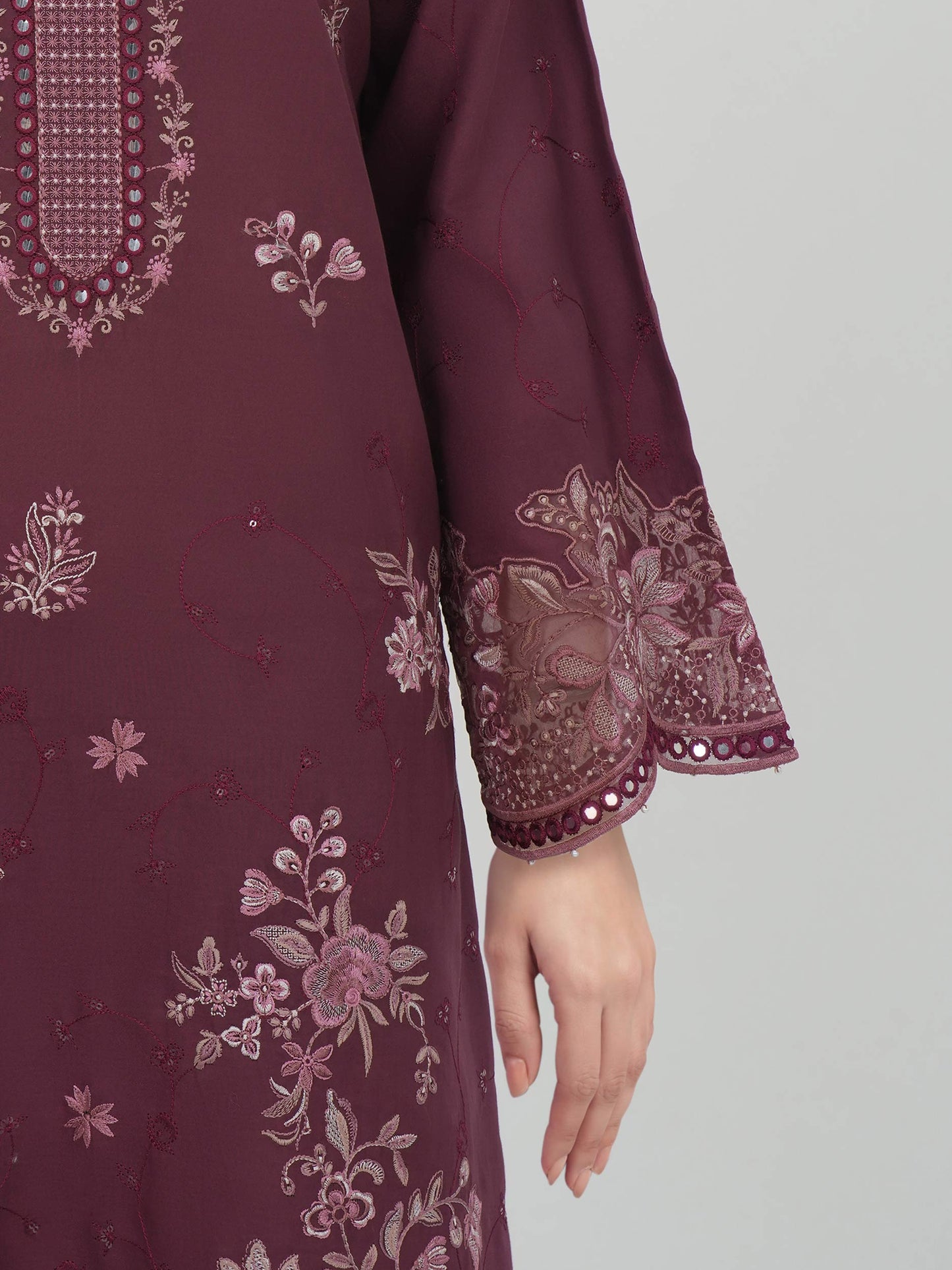 3 Piece Satin Suit-Embroidered (Unstitched)