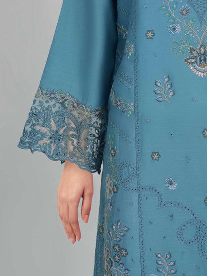 3 Piece Satin Suit- Embroidered (Unstitched)