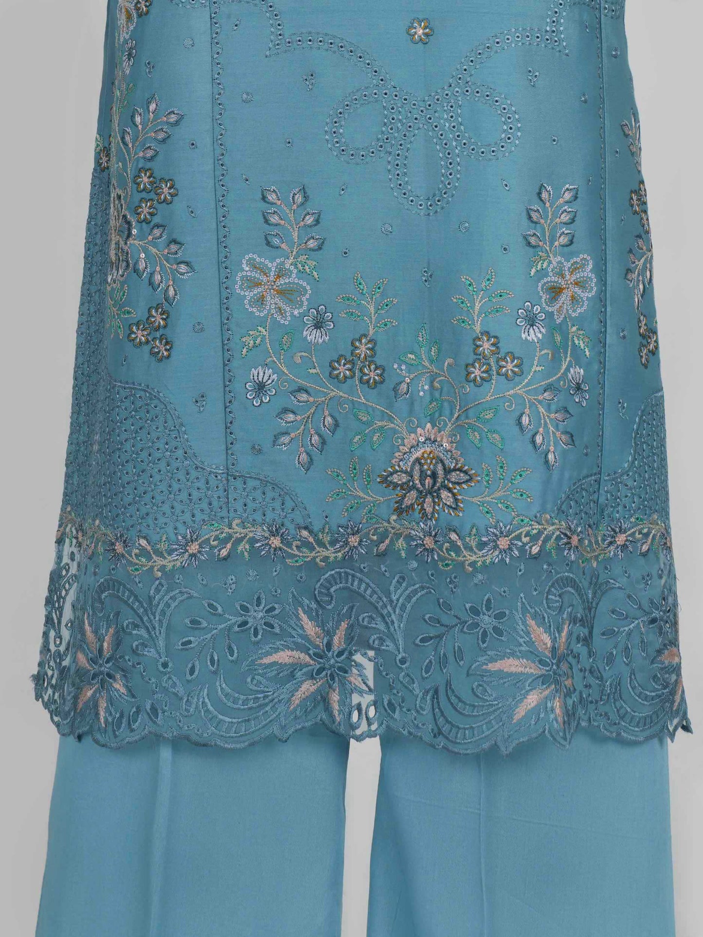 3 Piece Satin Suit- Embroidered (Unstitched)