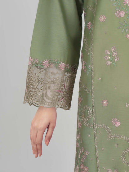3 Piece Satin Suit- Embroidered (Unstitched)