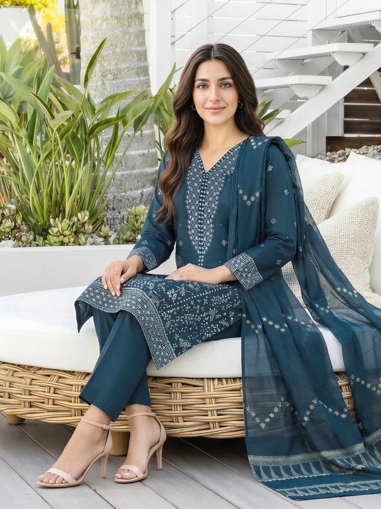 3 Piece Yarn Dyed Suit- Embroidered (Unstitched)