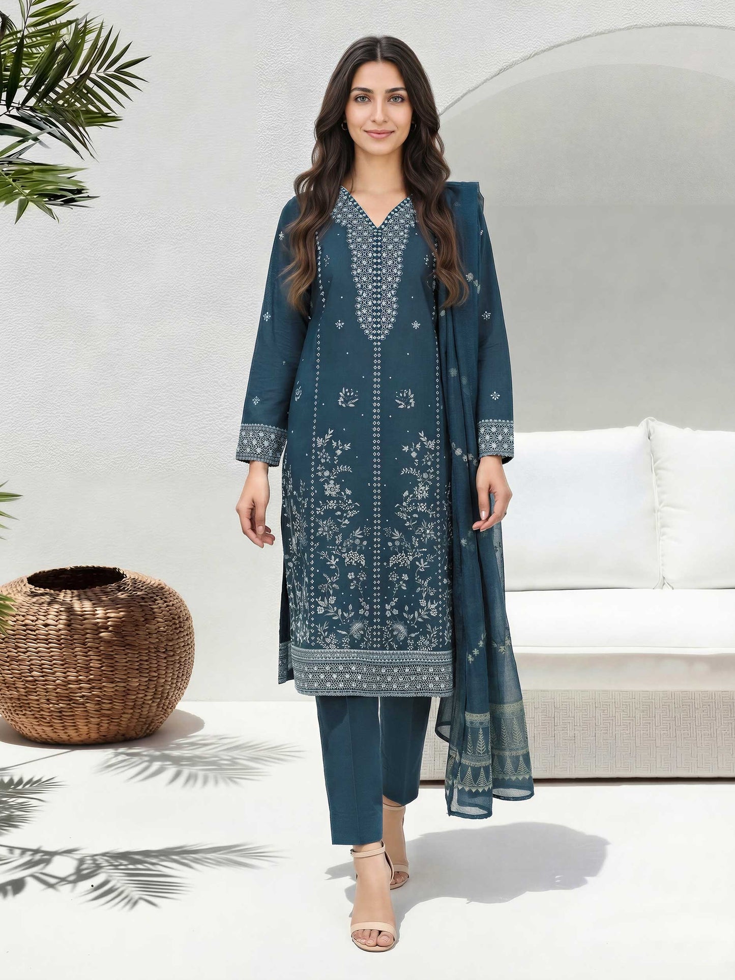 3 Piece Yarn Dyed Suit- Embroidered (Unstitched)