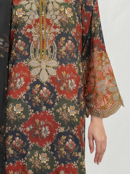 3 Piece Lawn Slub Suit- Embroidered (Unstitched)