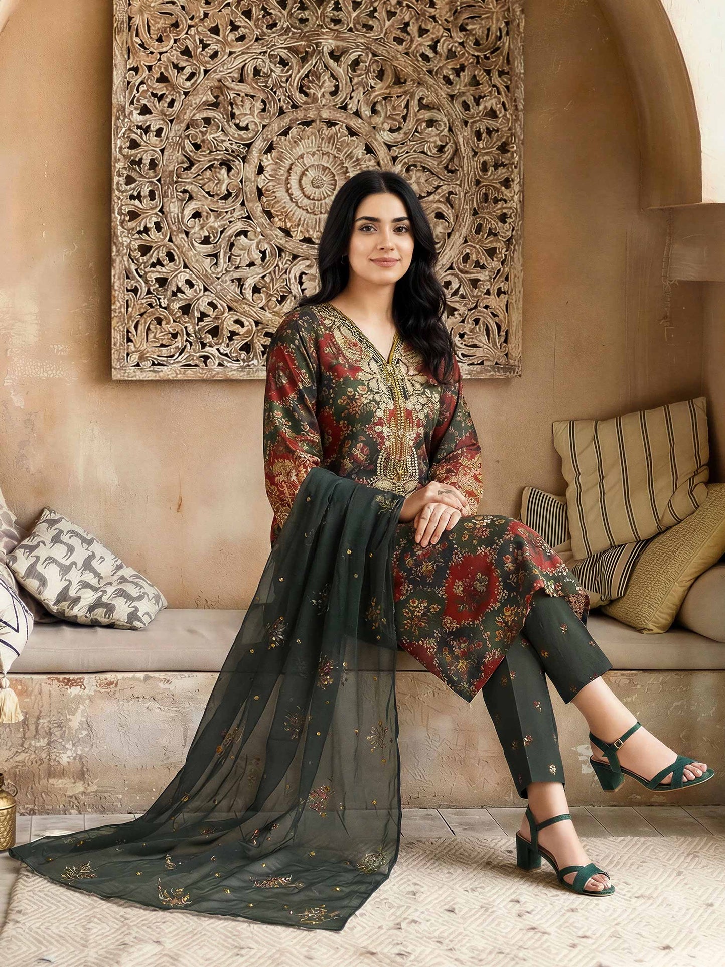 3 Piece Lawn Slub Suit- Embroidered (Unstitched)