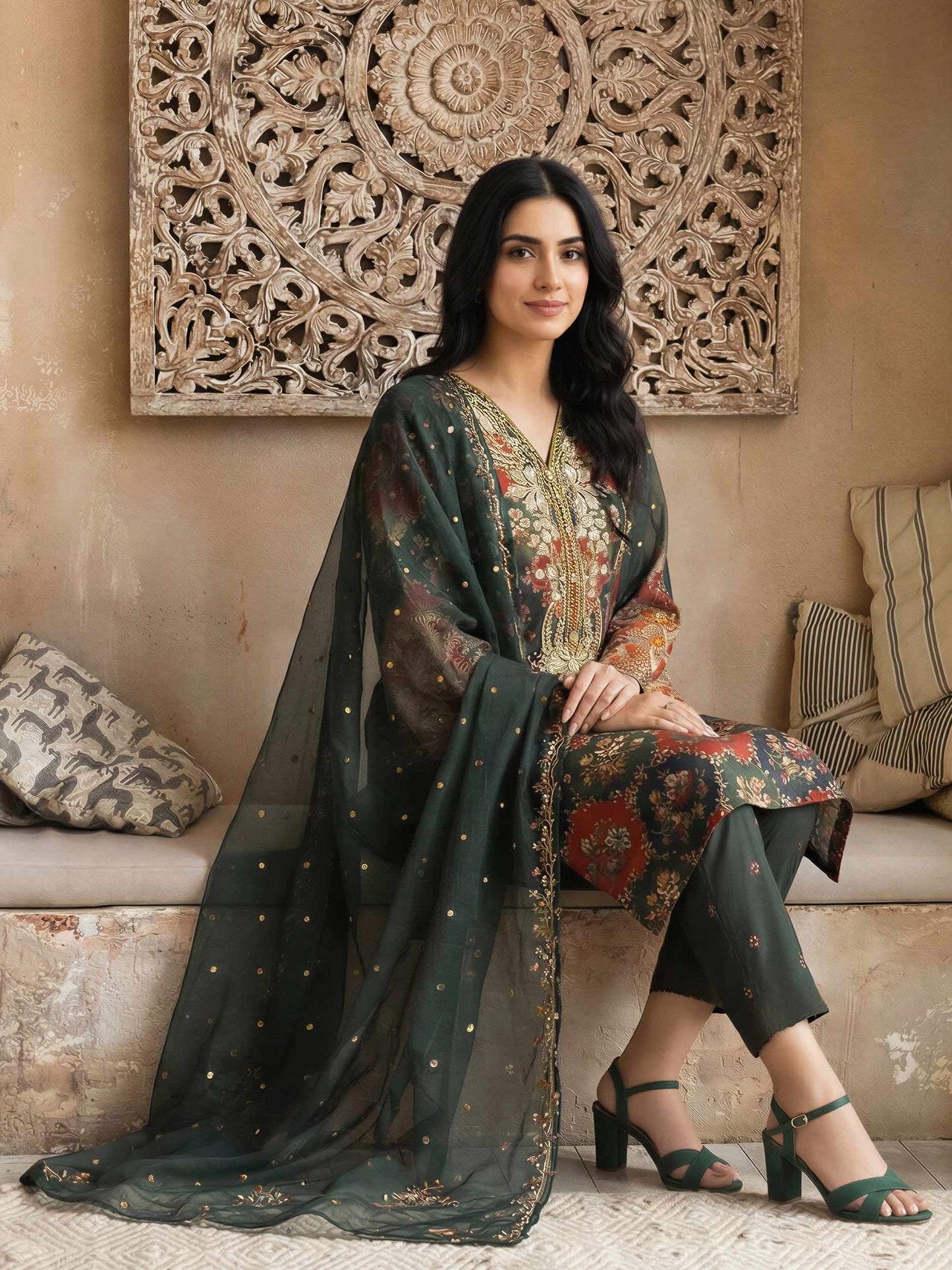 3 Piece Lawn Slub Suit- Embroidered (Unstitched)
