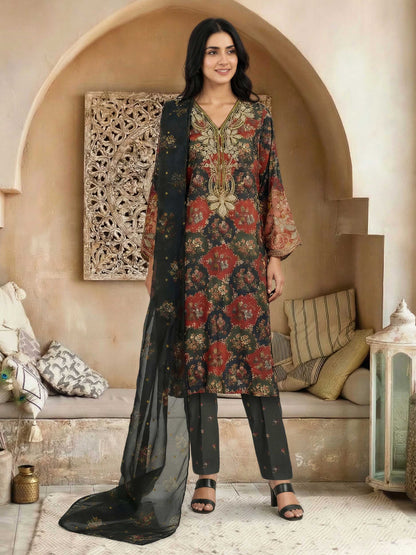 3 Piece Lawn Slub Suit- Embroidered (Unstitched)