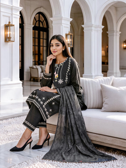 3 Piece Khaddar Suit- Embroidered (Unstitched)