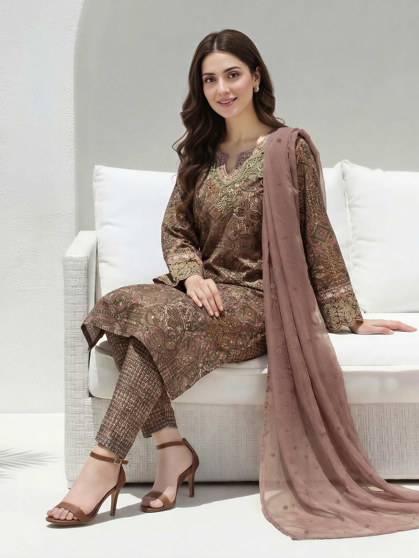 3 Piece Lawn Slub Suit-Embroidered (Unstitched)