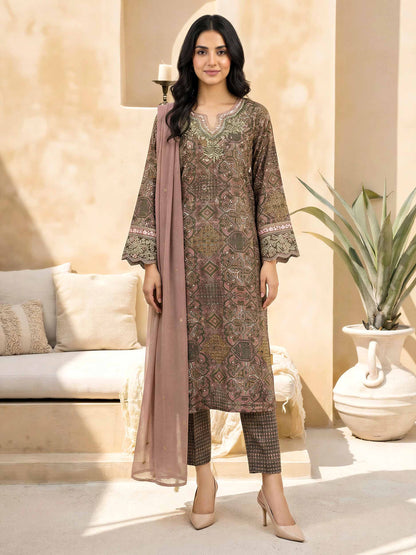 3 Piece Lawn Slub Suit-Embroidered (Unstitched)