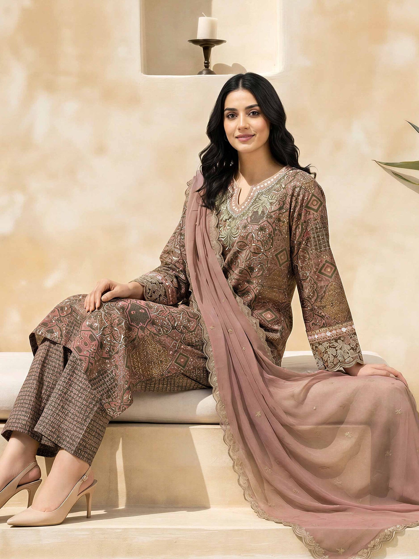 3 Piece Lawn Slub Suit-Embroidered (Unstitched)