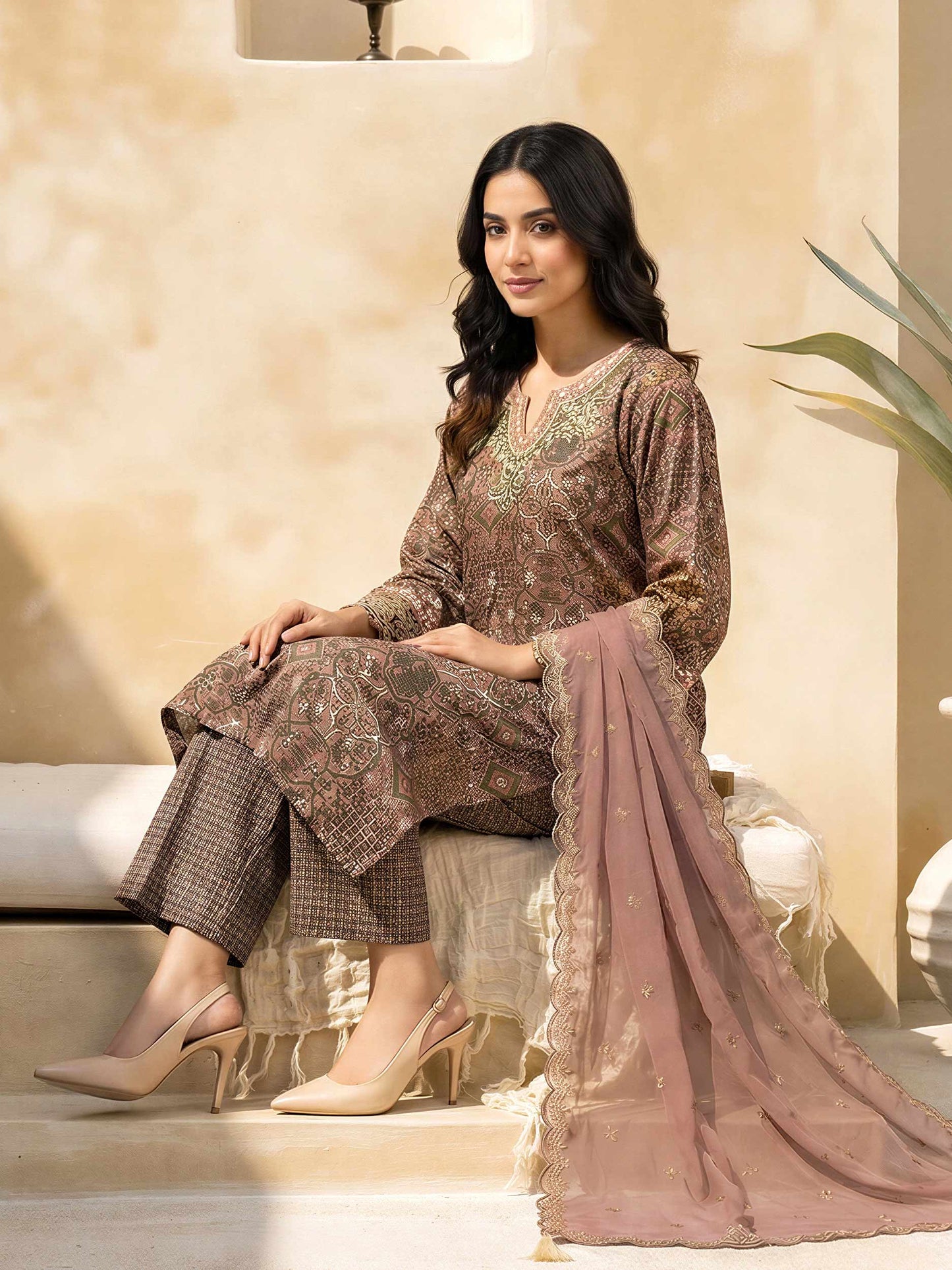 3 Piece Lawn Slub Suit-Embroidered (Unstitched)