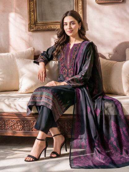 3 Piece Slub Khaddar Suit- Embroidered (Unstitched)