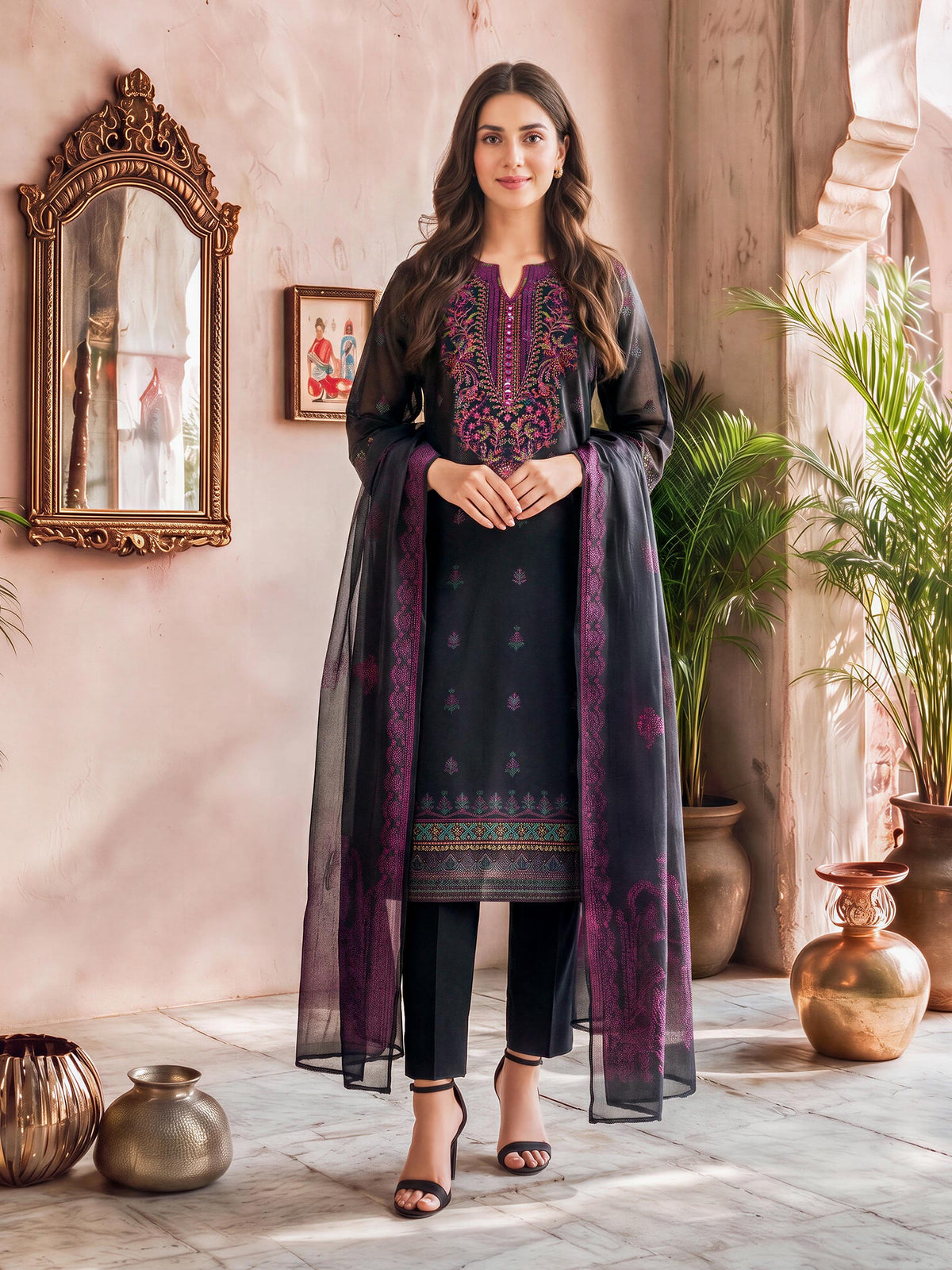3 Piece Slub Khaddar Suit- Embroidered (Unstitched)