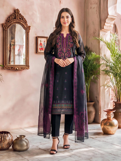 3 Piece Slub Khaddar Suit- Embroidered (Unstitched)