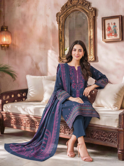3 Piece Slub Khaddar Suit- Embroidered (Unstitched)