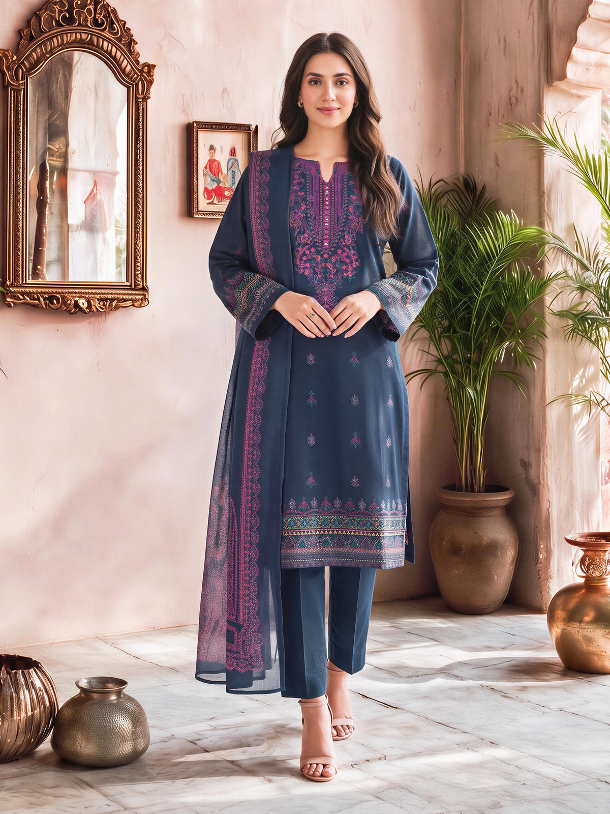 3 Piece Slub Khaddar Suit- Embroidered (Unstitched)