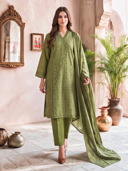 3 Piece Viscose Cotton Khaddar Suit- Embroidered (Unstitched)