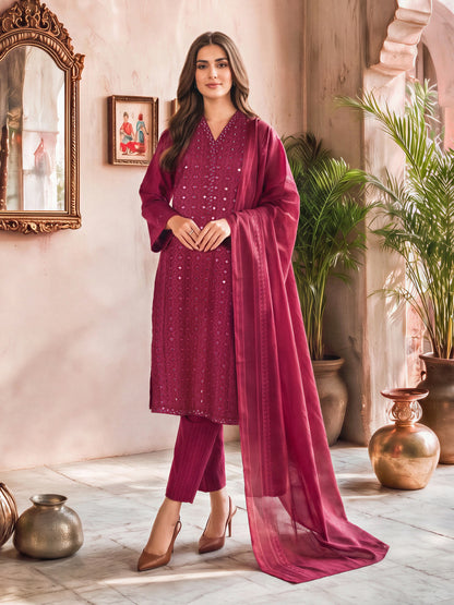 3 Piece Viscose Cotton Khaddar Suit- Embroidered (Unstitched)