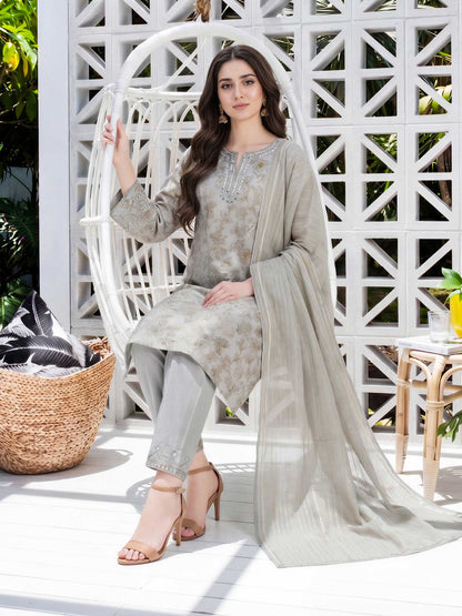 3 Piece Lawn Slub Suit- Embroidered (Unstitched)