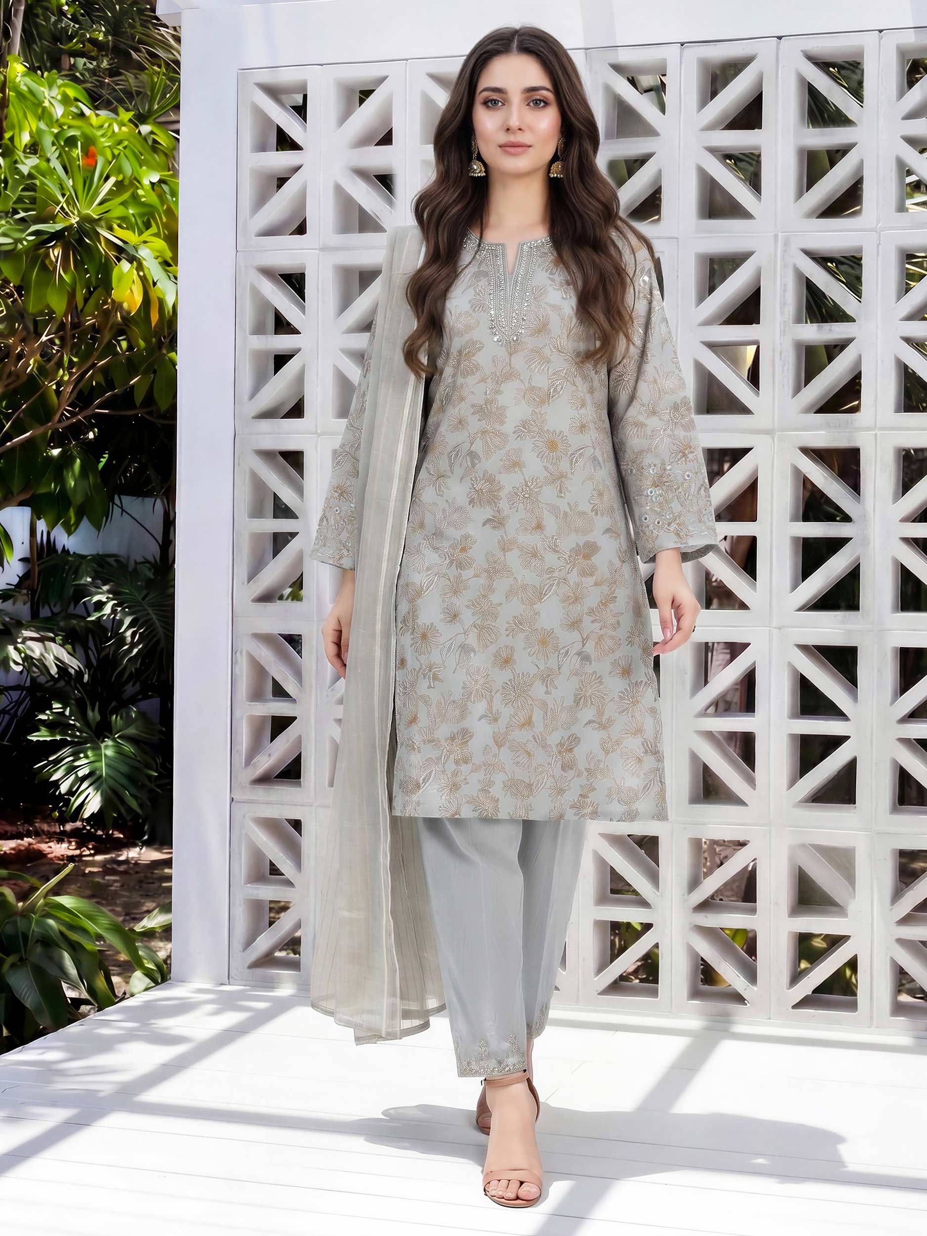 3 Piece Lawn Slub Suit- Embroidered (Unstitched)