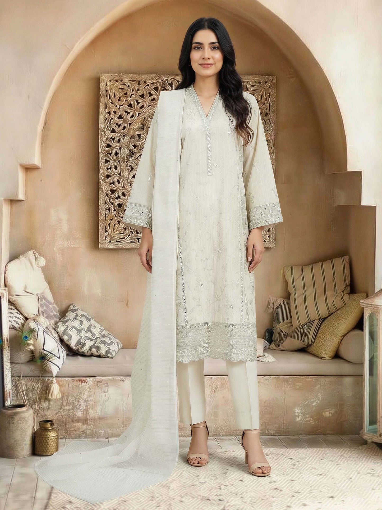 3 Piece Lawn Massuri Suit- Embroidered (Unstitched)