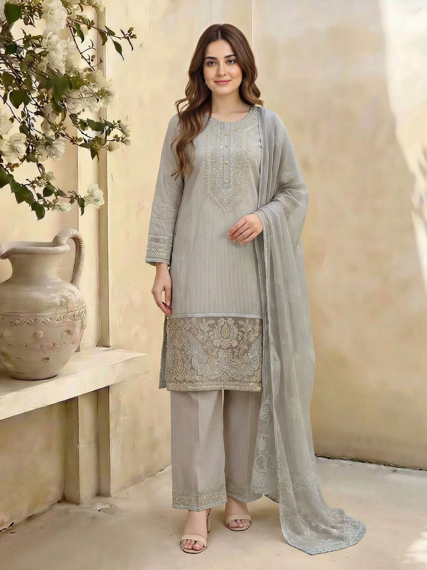 3 Piece Lawn Missouri Suit- Embroidered (Unstitched)
