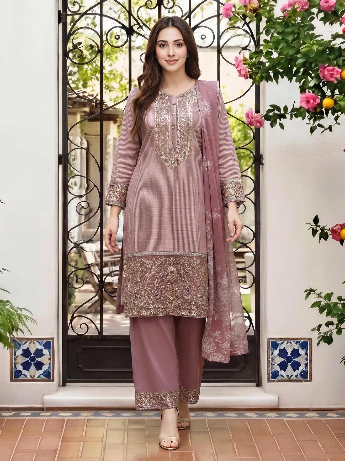 3 Piece Lawn Massouri Suit- Embroidered (Unstitched)