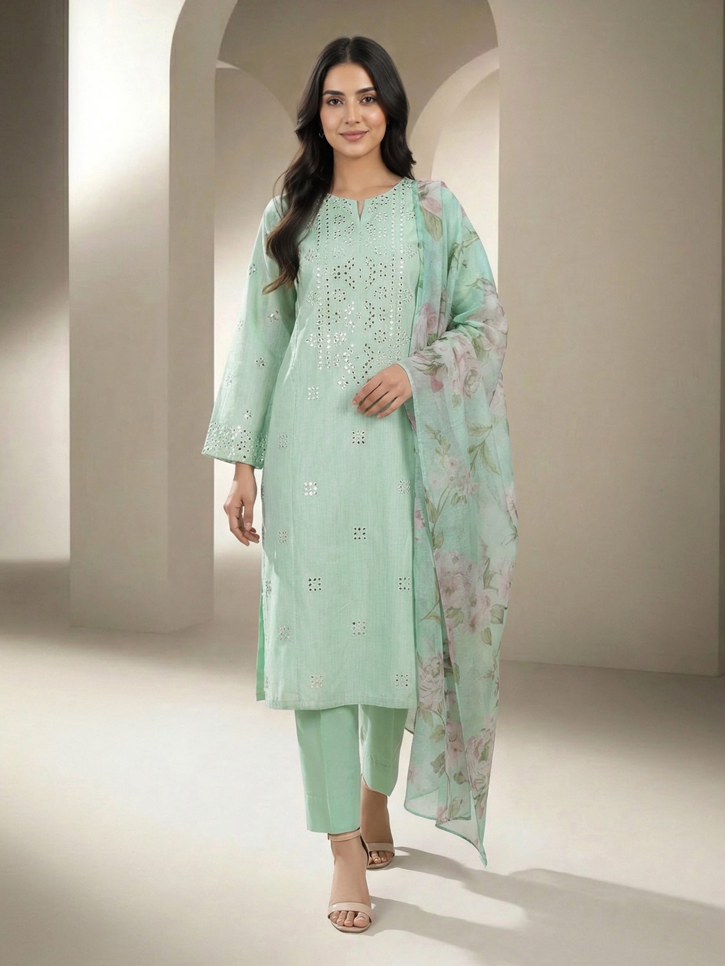 3 Piece Lawn Massouri Suit- Embroidered (Unstitched)