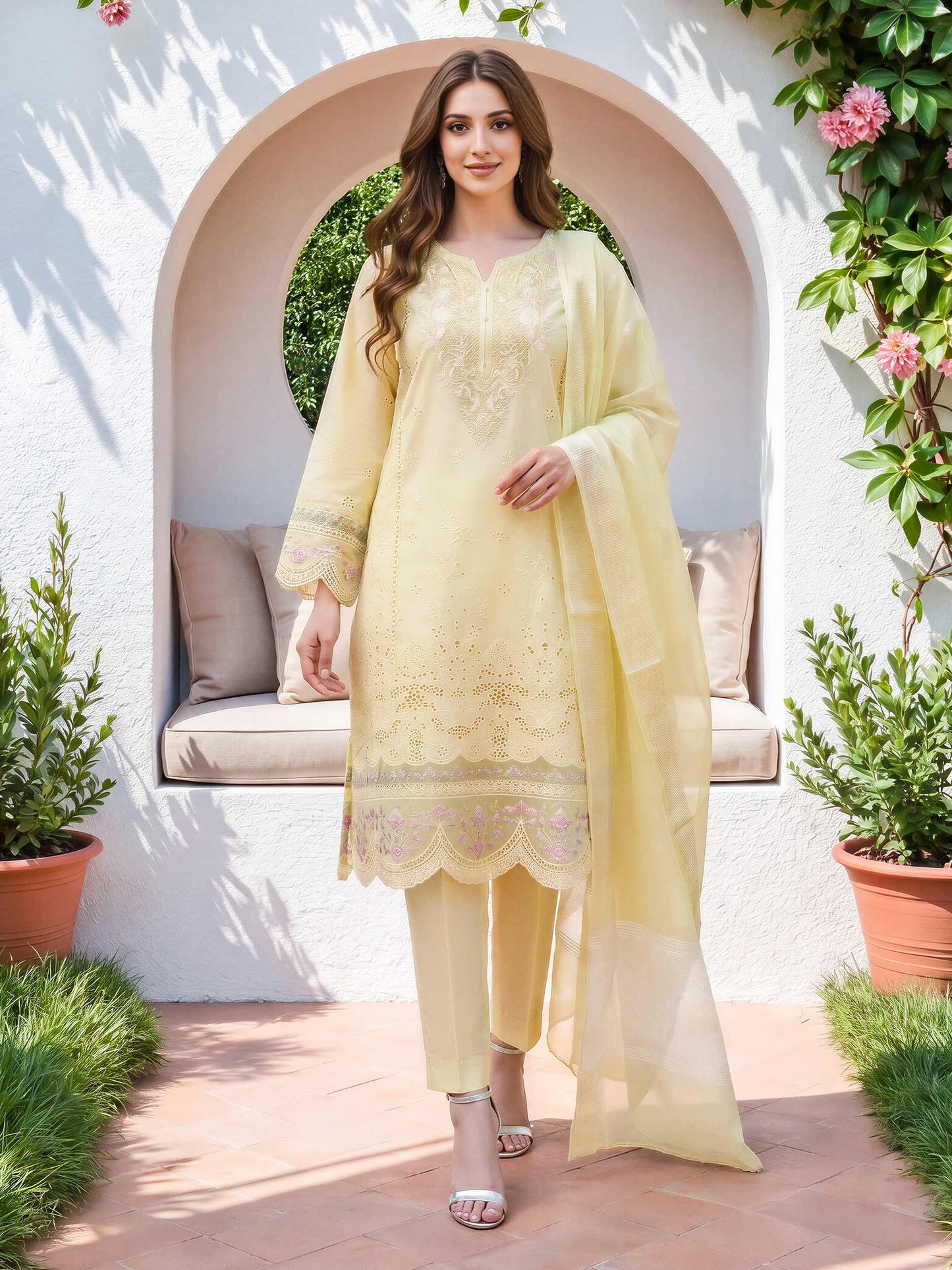 3 Piece Yarn Dyed Suit- Embroidered (Unstitched)
