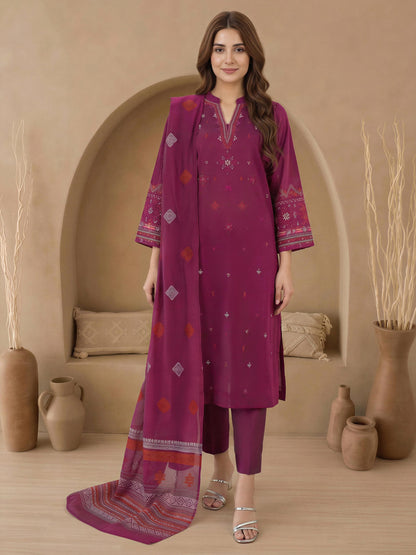 3 Piece Raw Silk Suit-Embroidered (Unstitched)