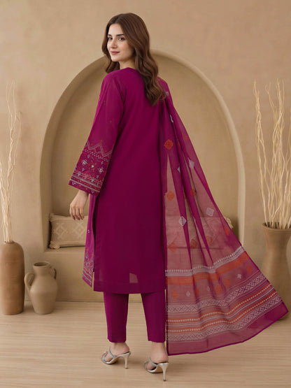 3 Piece Raw Silk Suit-Embroidered (Unstitched)