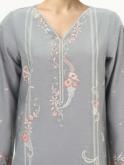 3 Piece Chambray Suit-Embroidered (Unstitched)