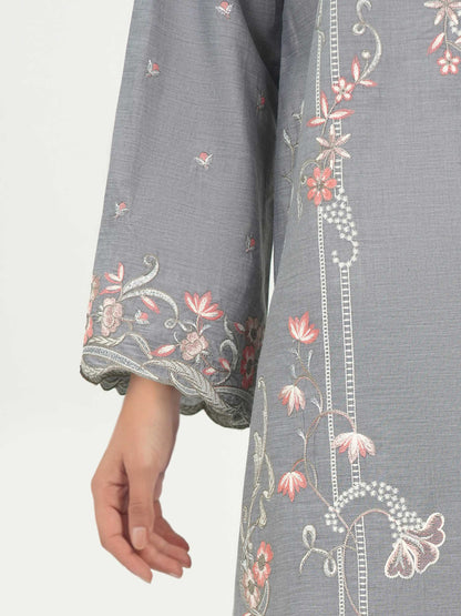 3 Piece Chambray Suit-Embroidered (Unstitched)