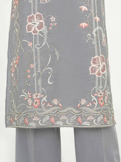 3 Piece Chambray Suit-Embroidered (Unstitched)