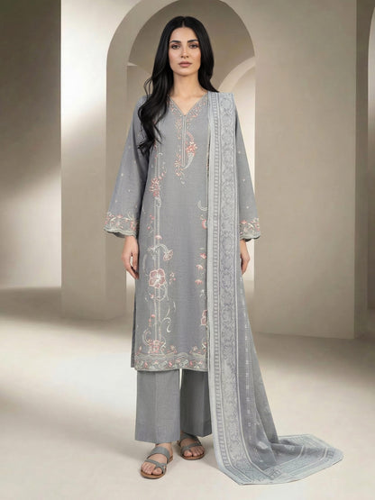 3 Piece Chambray Suit-Embroidered (Unstitched)