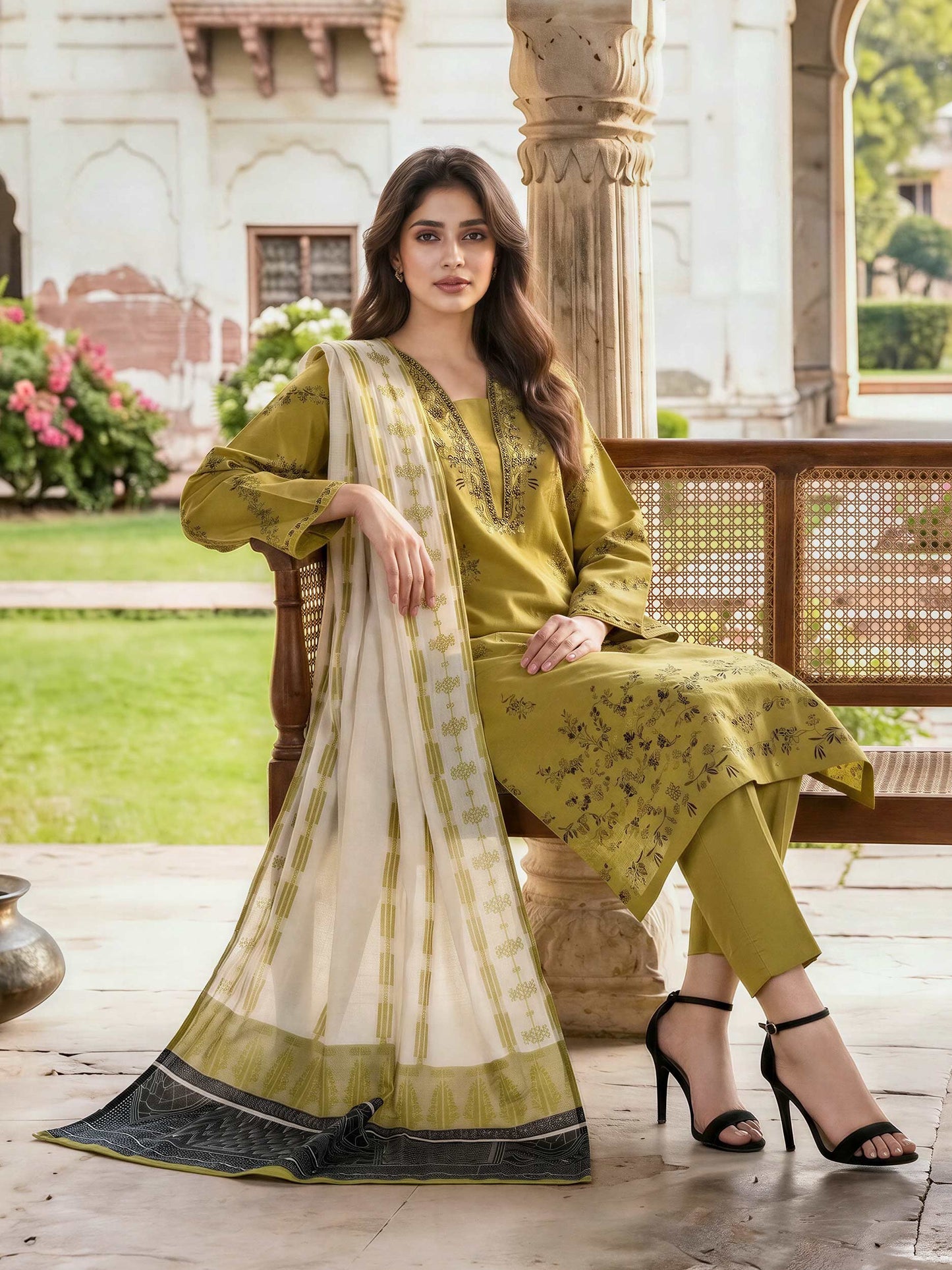 3 Piece Lawn Slub Suit- Embroidered (Unstitched)
