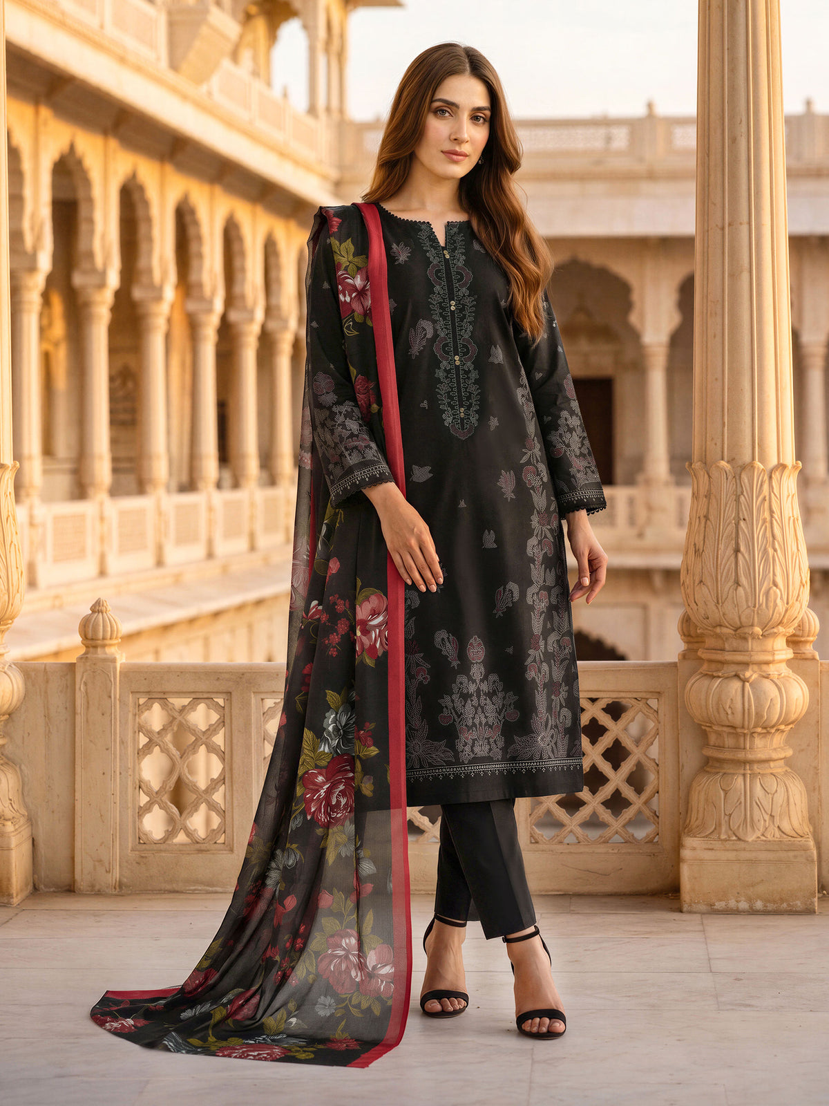 3 Piece Blended Khaddar Paste Suit (Unstitched)