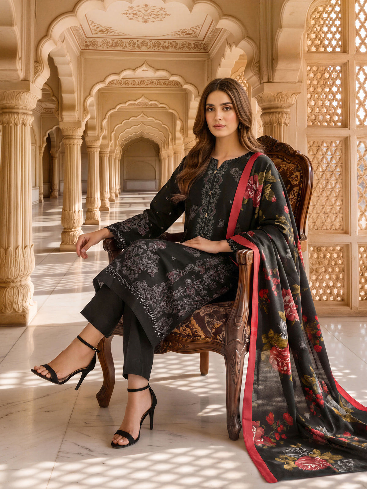 3 Piece Blended Khaddar Paste Suit (Unstitched)