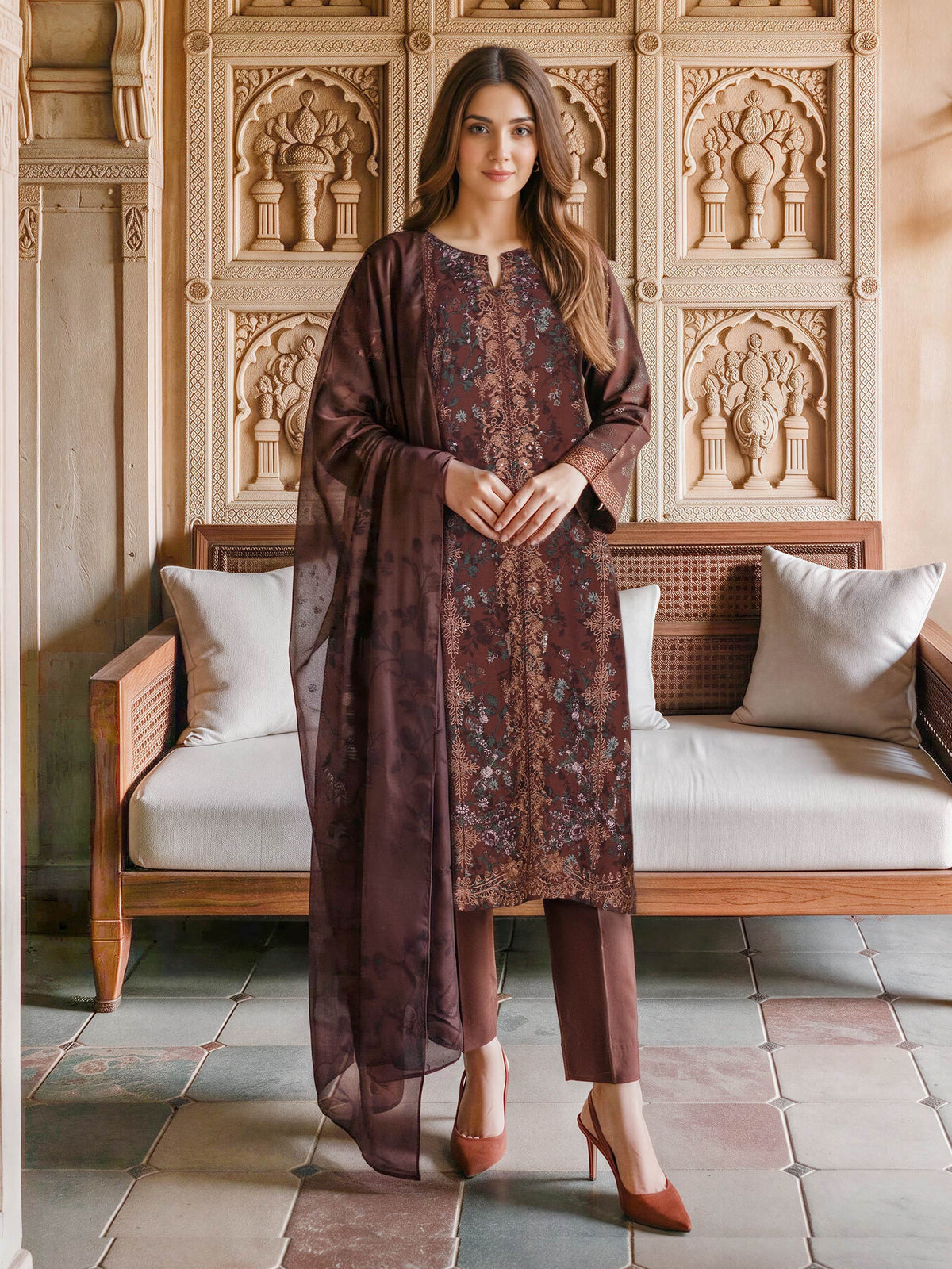 3 Piece Viscose Cotton Khaddar Suit- Embroidered (Unstitched)