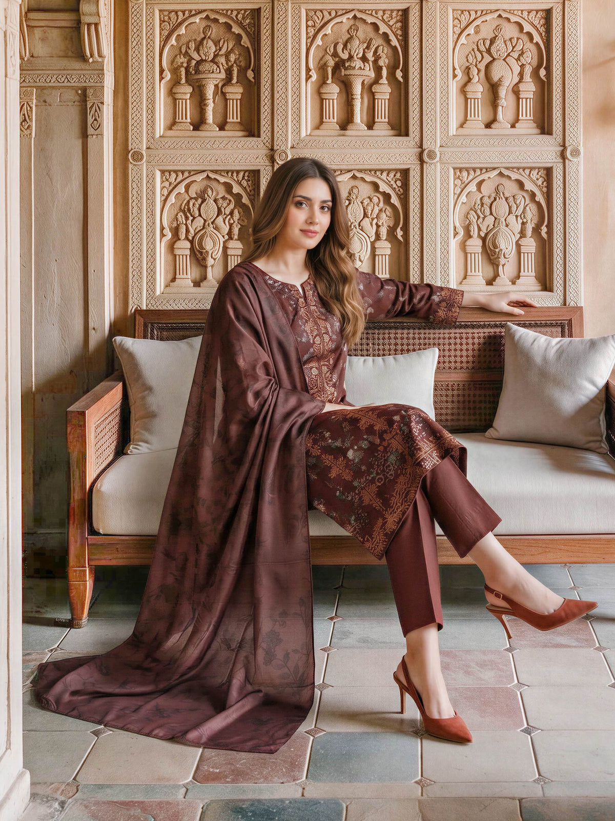 3 Piece Viscose Cotton Khaddar Suit- Embroidered (Unstitched)