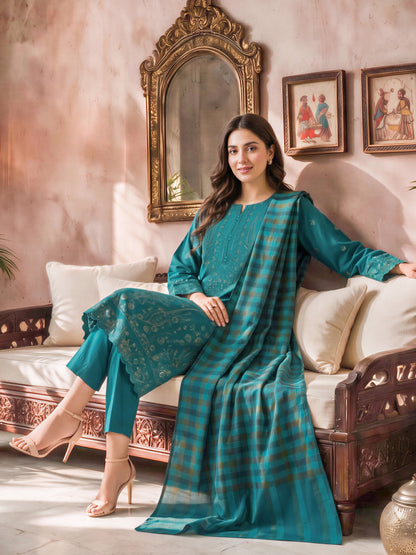 3 Piece Khaddar Suit- Embroidered (Unstitched)