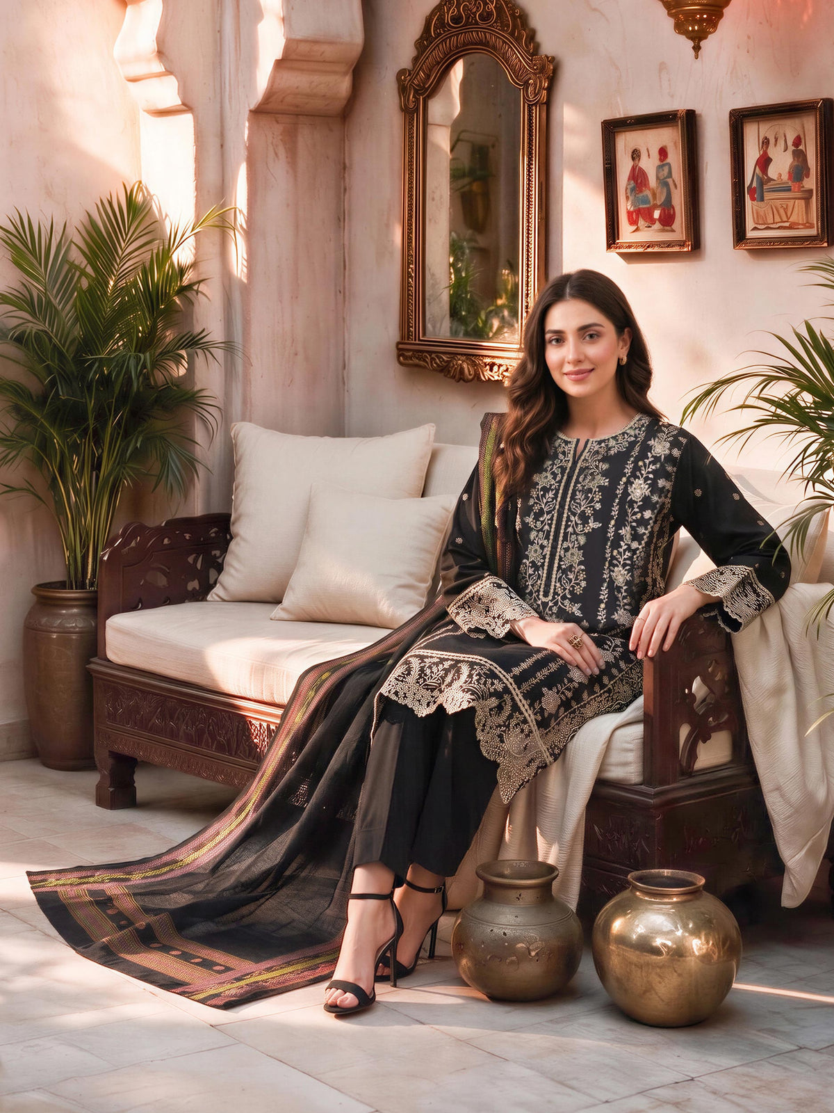 3 Piece Viscose Dobby Suit- Embroidered (Unstitched)