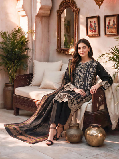 3 Piece Viscose Dobby Suit- Embroidered (Unstitched)