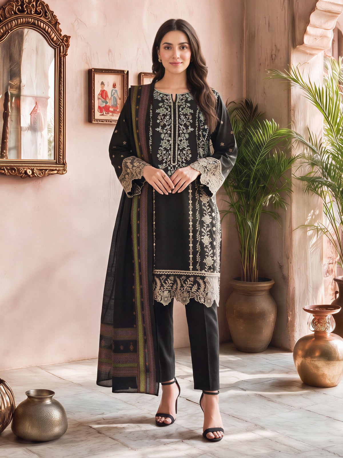 Dobby Colouring In 3 Piece Viscose Dobby Suit- Embroidered (Unstitched) – Limelightpk