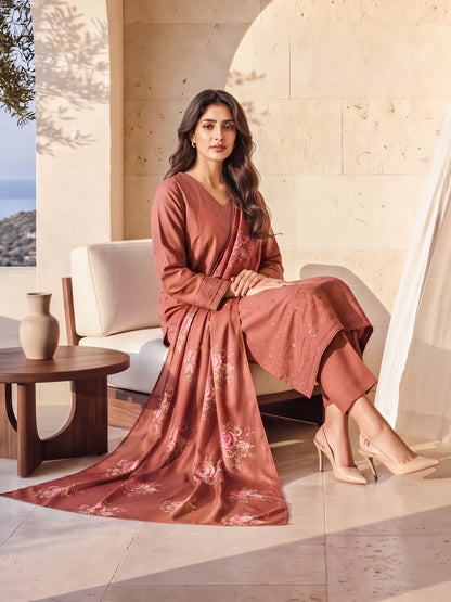 3 Piece Crepe Suit- Embroidered (Unstitched)