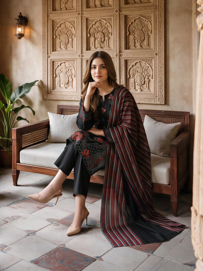 3 Piece Viscose Khaddar Suit- Embroidered (Unstitched)
