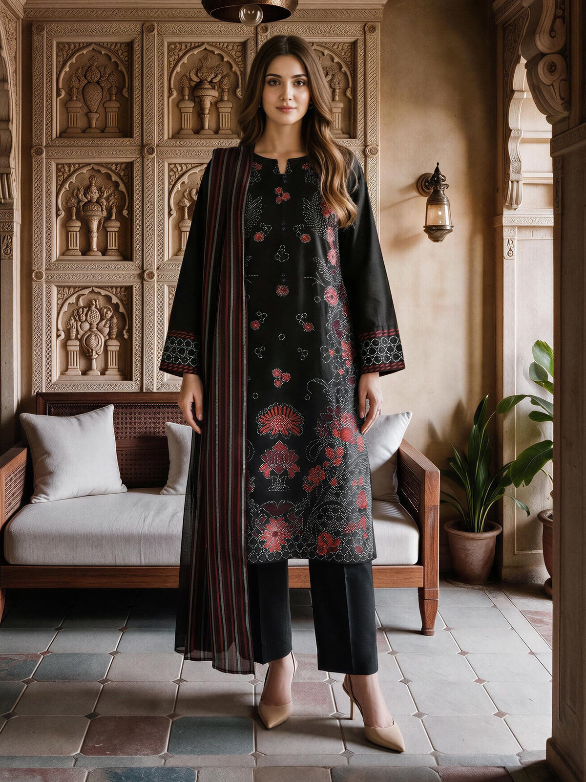 3 Piece Viscose Khaddar Suit- Embroidered (Unstitched)